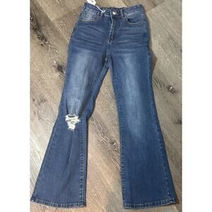 SHEIN Dark Wash Bootcut Distressed Jeans, Size 2